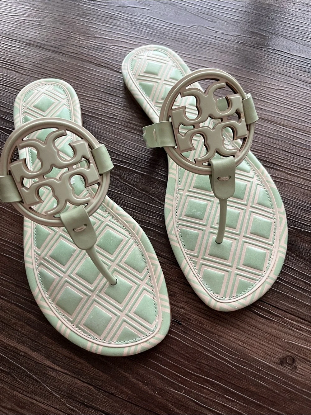 Tory Burch Metal Miller New Ivory Meadow Mist Sandals Size 8.5 NIB Preppy